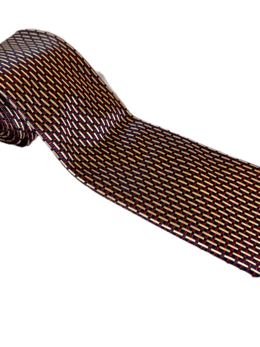 Classic Italian  Black, Burgundy and Gold Woven Silk Tie